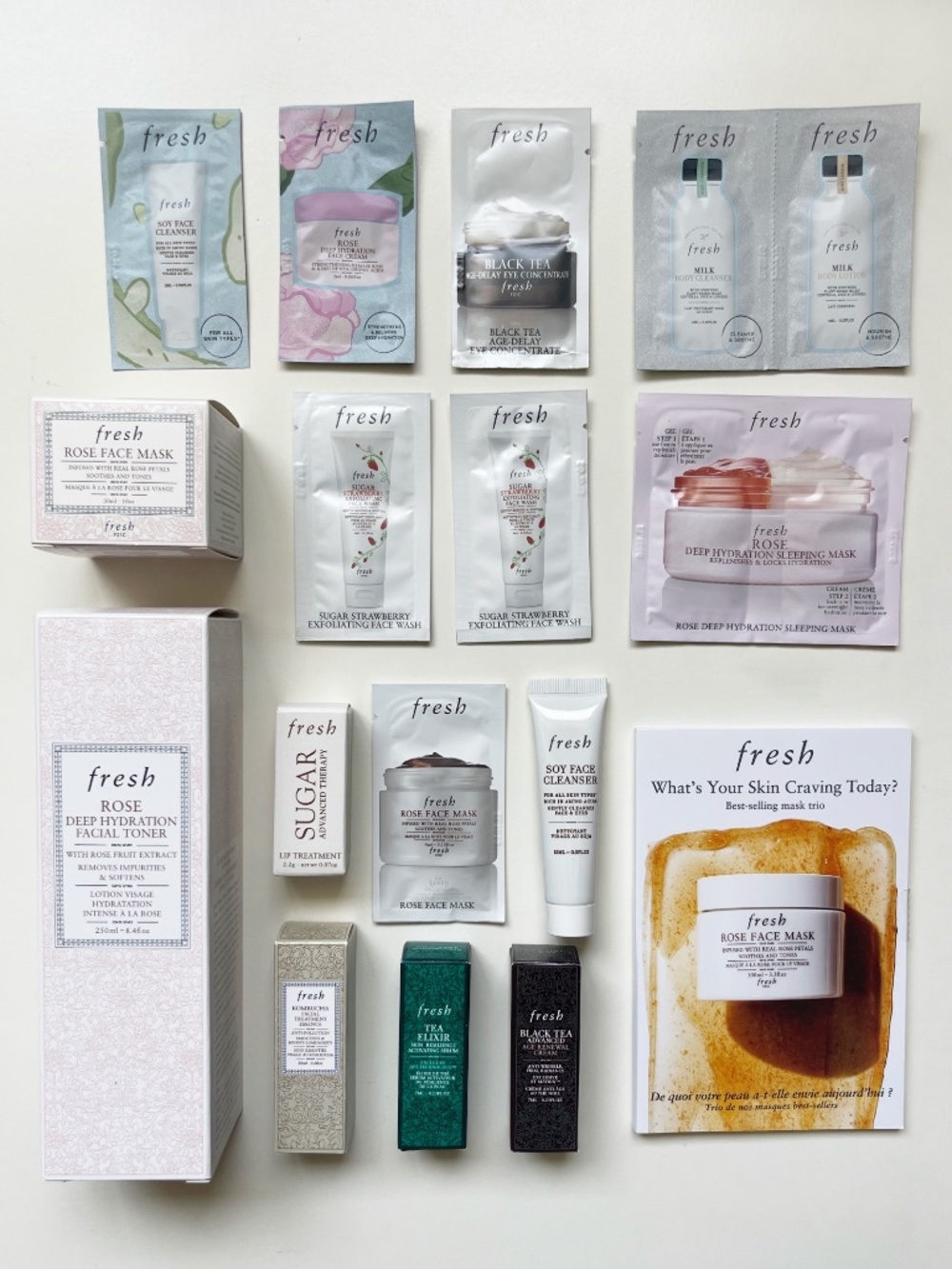 Fresh 18 Piece Bundle ~ Rose Toner, Face Mask, Soy Face Cleanser, Lip Treatment